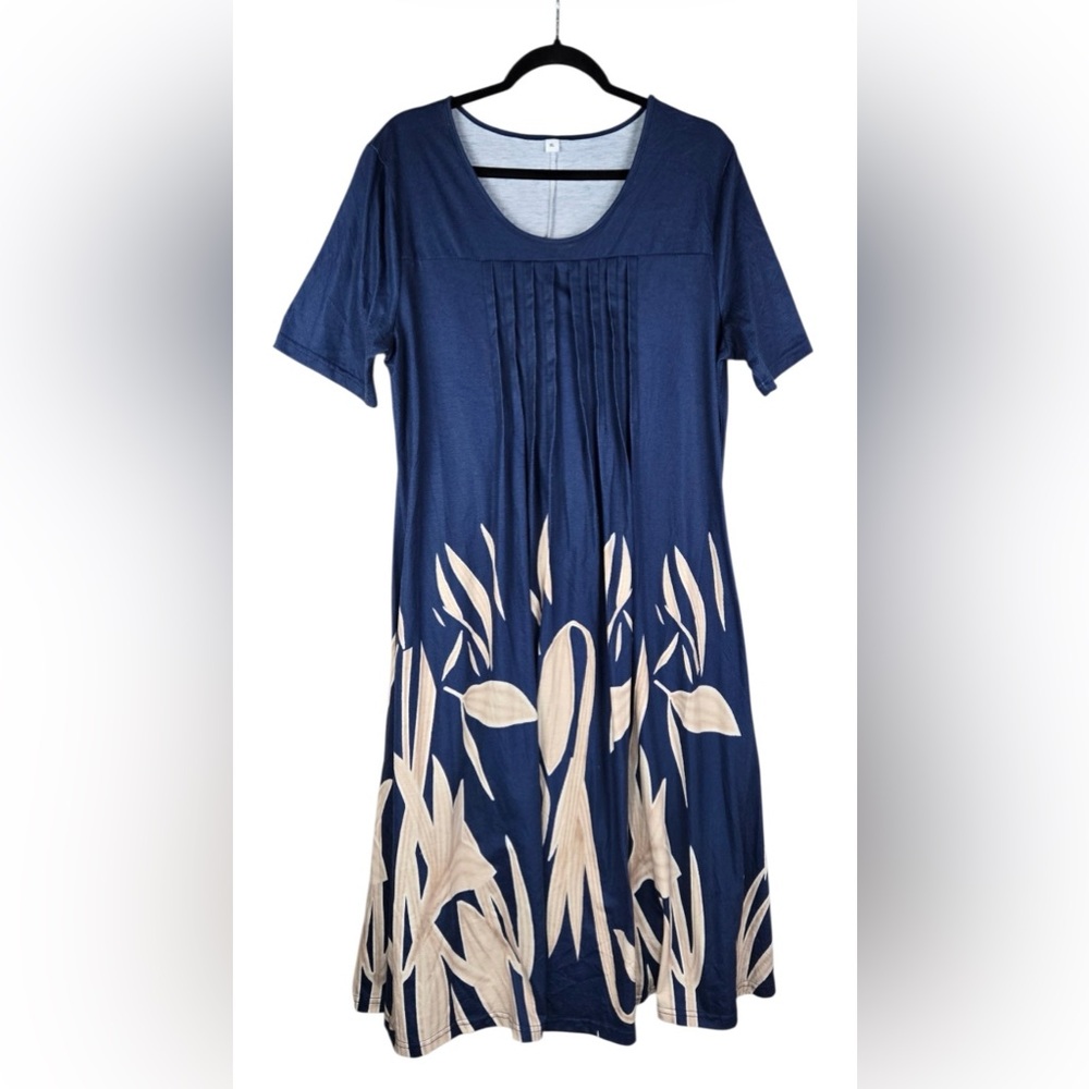 Amazon Essentials Navy Blue Leaf Print Midi Dress💕 - Picture 2 of 5